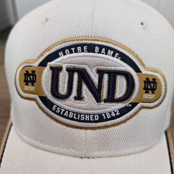 Vintage Notre Dame Strapback Hat Cap 90s White Gold Fighting Irish UND Est 1842 - Picture 3 of 10